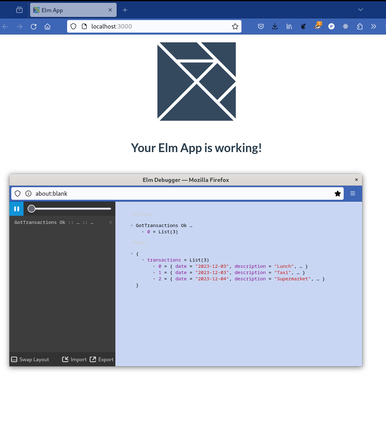 Elm Debugger Transactions