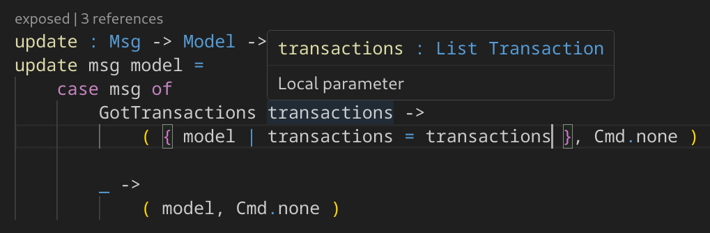Type information popup